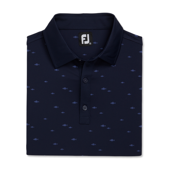 FootJoy School of Fish Print Lisle Self Collar Polo