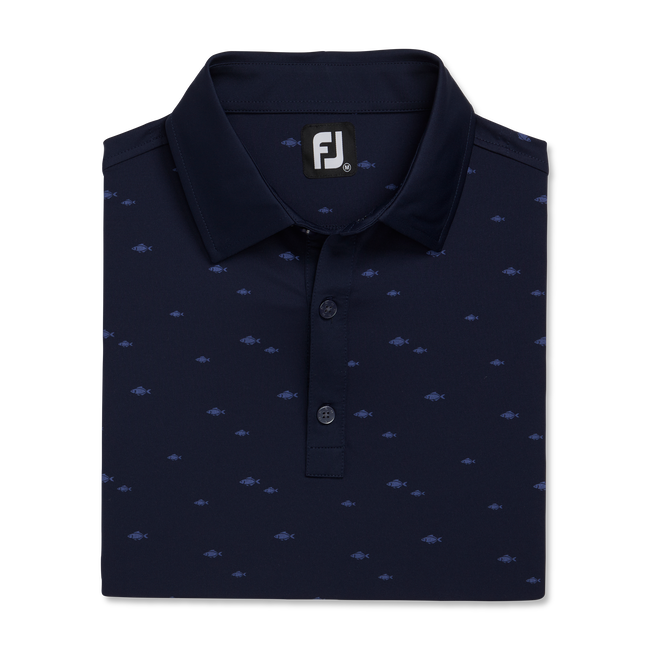 FootJoy School of Fish Print Lisle Self Collar Polo