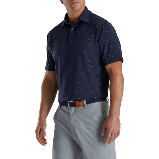 FootJoy School of Fish Print Lisle Self Collar Polo