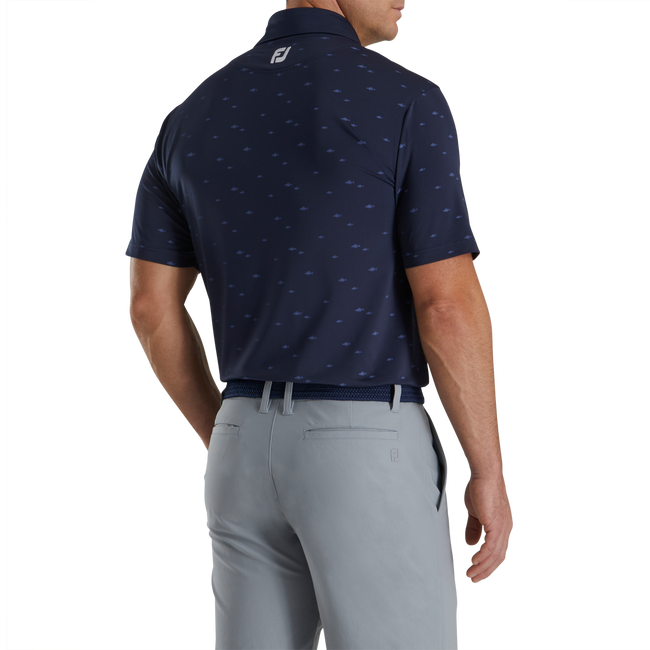 FootJoy School of Fish Print Lisle Self Collar Polo