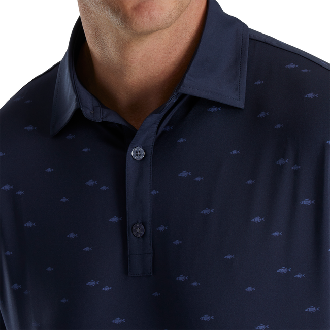 FootJoy School of Fish Print Lisle Self Collar Polo