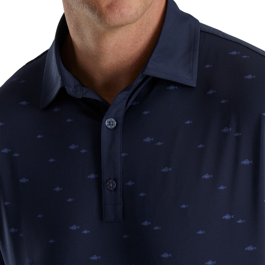 FootJoy School of Fish Print Lisle Self Collar Polo